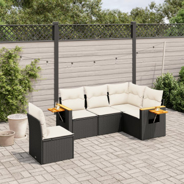 Set mobilier de grădină cu perne, 5 piese, negru, poliratan - Img 1