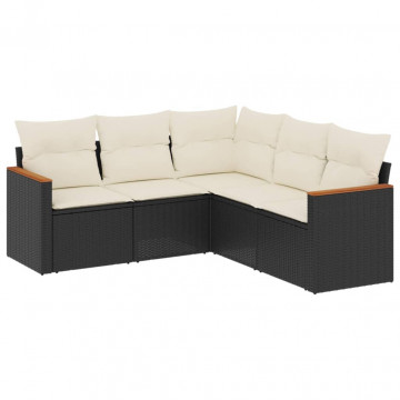 Set mobilier de grădină cu perne, 5 piese, negru, poliratan - Img 2