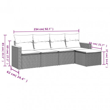 Set mobilier de grădină cu perne, 5 piese, negru, poliratan - Img 6