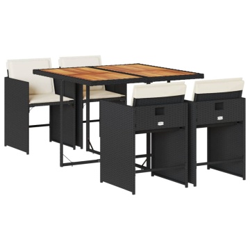 Set mobilier de grădină cu perne, 5 piese, negru, poliratan - Img 2