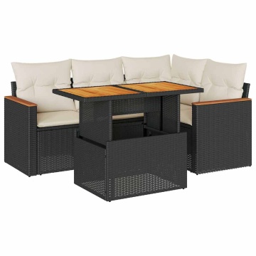 Set mobilier de grădină cu perne, 5 piese,poliratan/lemn acacia - Img 2