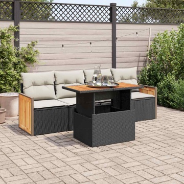 Set mobilier de grădină cu perne, 5 piese,poliratan/lemn acacia - Img 1