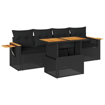 Set mobilier de grădină cu perne, 5 piese,poliratan/lemn acacia - Img 2