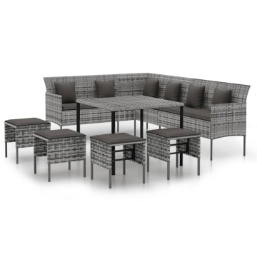 Set mobilier de grădină cu perne, 6 piese, gri, poliratan - Img 2