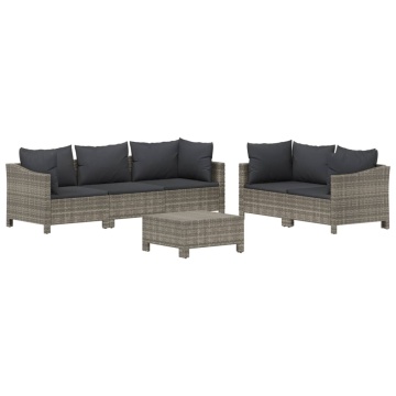 Set mobilier de grădină cu perne, 6 piese, gri, poliratan - Img 3