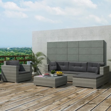 Set mobilier de grădină cu perne, 6 piese, gri, poliratan - Img 2
