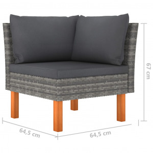 Set mobilier de grădină cu perne, 6 piese, gri, poliratan - Img 5