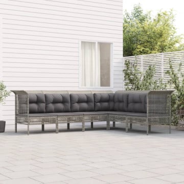 Set mobilier de grădină cu perne, 6 piese, gri, poliratan - Img 1