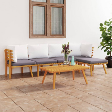 Set mobilier de grădină cu perne, 6 piese, lemn masiv acacia - Img 1