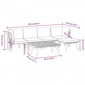 Set mobilier de grădină cu perne, 6 piese, lemn masiv acacia - Img 7