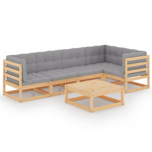 Set mobilier de grădină cu perne, 6 piese, lemn masiv de pin - Img 1