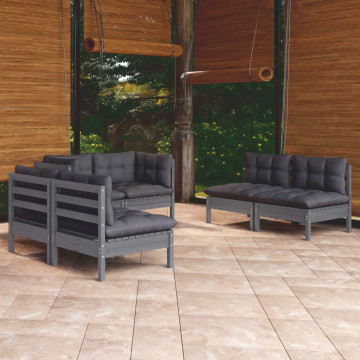Set mobilier de grădină cu perne, 6 piese, lemn masiv de pin - Img 1
