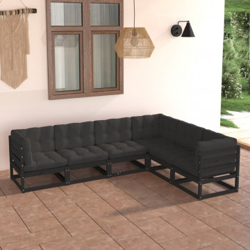 Set mobilier de grădină cu perne, 6 piese, lemn masiv de pin - Img 1