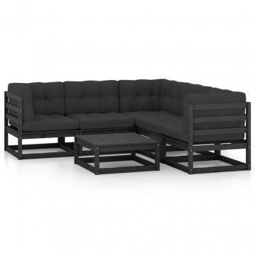 Set mobilier de grădină cu perne, 6 piese, lemn masiv de pin - Img 2