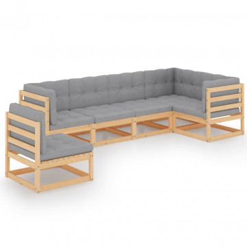 Set mobilier de grădină cu perne, 6 piese, lemn masiv de pin - Img 2