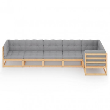 Set mobilier de grădină cu perne, 6 piese, lemn masiv de pin - Img 3