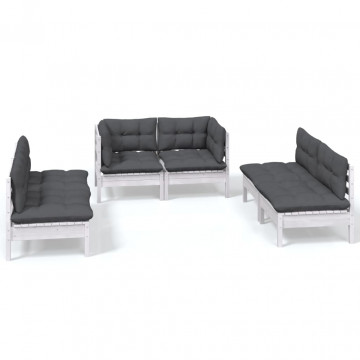 Set mobilier de grădină cu perne, 6 piese, lemn masiv de pin - Img 2