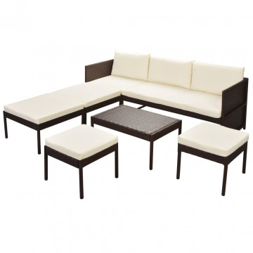 Set mobilier de grădină cu perne, 6 piese, maro, poliratan - Img 2