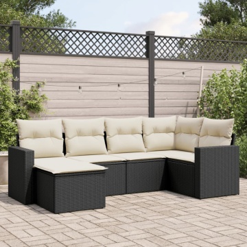 Set mobilier de grădină cu perne, 6 piese, negru, poliratan - Img 1
