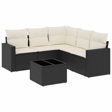 Set mobilier de grădină cu perne, 6 piese, negru, poliratan - Img 2