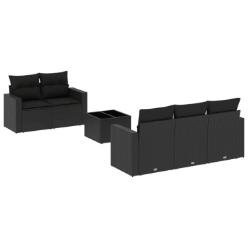 Set mobilier de grădină cu perne, 6 piese, negru, poliratan - Img 2
