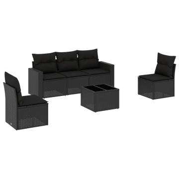 Set mobilier de grădină cu perne, 6 piese, negru, poliratan - Img 2