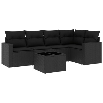 Set mobilier de grădină cu perne, 6 piese, negru, poliratan - Img 2