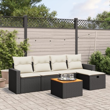 Set mobilier de grădină cu perne, 6 piese, negru, poliratan - Img 1