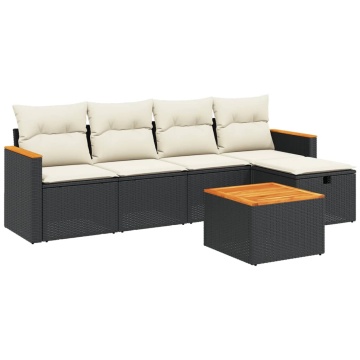 Set mobilier de grădină cu perne, 6 piese, negru, poliratan - Img 2