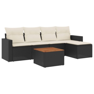 Set mobilier de grădină cu perne, 6 piese, negru, poliratan - Img 2