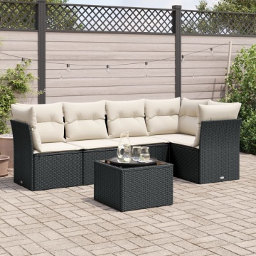 Set mobilier de grădină cu perne, 6 piese, negru, poliratan - Img 1