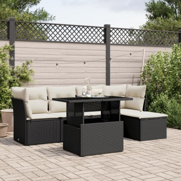 Set mobilier de grădină cu perne, 6 piese, negru, poliratan - Img 1