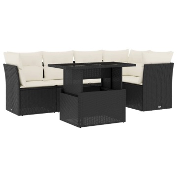 Set mobilier de grădină cu perne, 6 piese, negru, poliratan - Img 2