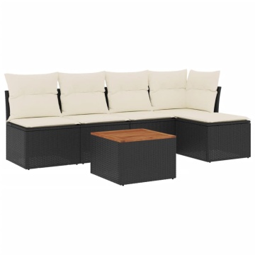 Set mobilier de grădină cu perne, 6 piese, negru, poliratan - Img 2