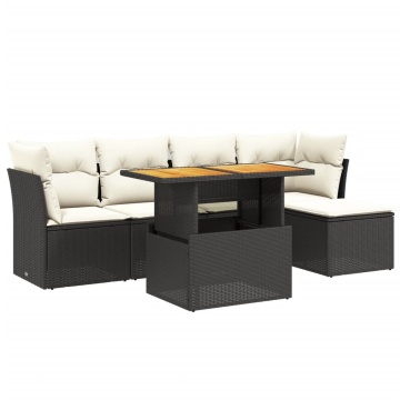 Set mobilier de grădină cu perne, 6 piese, negru, poliratan - Img 2