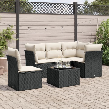 Set mobilier de grădină cu perne, 6 piese, negru, poliratan - Img 1