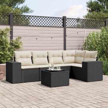 Set mobilier de grădină cu perne, 6 piese, negru, poliratan - Img 1