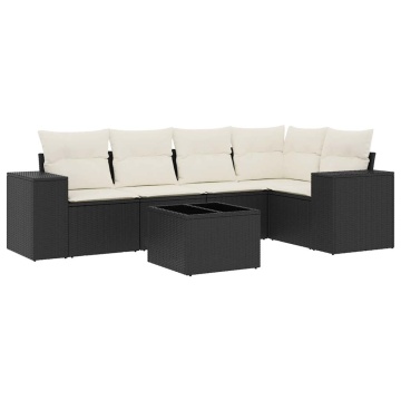 Set mobilier de grădină cu perne, 6 piese, negru, poliratan - Img 2