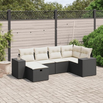 Set mobilier de grădină cu perne, 6 piese, negru, poliratan - Img 1
