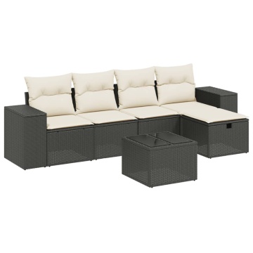 Set mobilier de grădină cu perne, 6 piese, negru, poliratan - Img 2