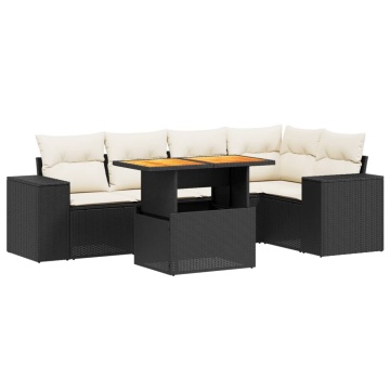 Set mobilier de grădină cu perne, 6 piese, negru, poliratan - Img 2