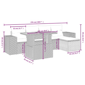 Set mobilier de grădină cu perne, 6 piese, negru, poliratan - Img 3