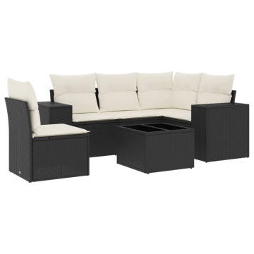 Set mobilier de grădină cu perne, 6 piese, negru, poliratan - Img 2