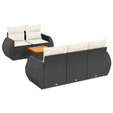Set mobilier de grădină cu perne, 6 piese, negru, poliratan - Img 2