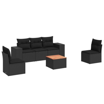 Set mobilier de grădină cu perne, 6 piese, negru, poliratan - Img 2