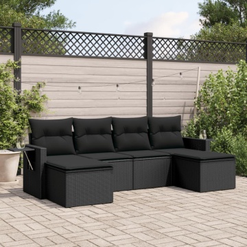 Set mobilier de grădină cu perne, 6 piese, negru, poliratan - Img 1