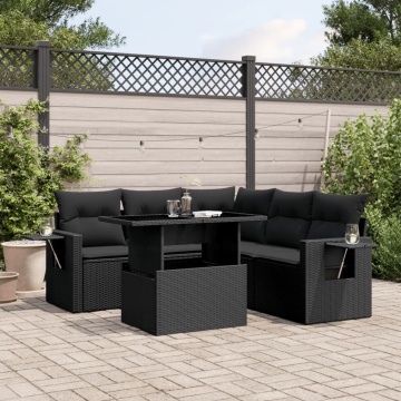 Set mobilier de grădină cu perne, 6 piese, negru, poliratan - Img 1