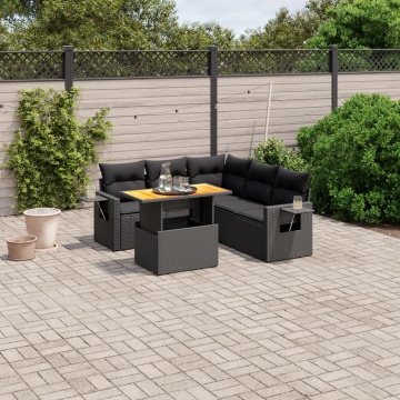 Set mobilier de grădină cu perne, 6 piese, negru, poliratan - Img 1