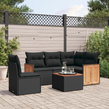 Set mobilier de grădină cu perne, 6 piese, negru, poliratan - Img 1
