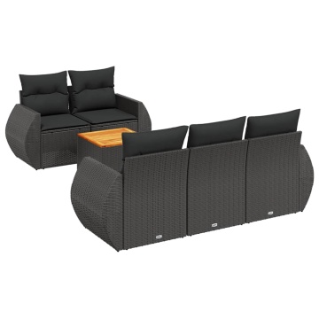 Set mobilier de grădină cu perne, 6 piese, negru, poliratan - Img 2